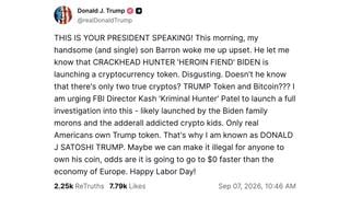 Fact Check: Trump Did NOT Make Post Saying FBI Should Investigate Hunter Biden's Cryptocurrency Coin