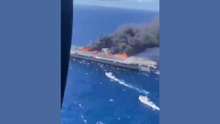 Fact Check: FAKE Video Shows American Carrier On Fire After Iranian Missile Attack In Sea Of Oman -- AI-Generated