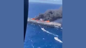 Fact Check: FAKE Video Shows American Carrier On Fire After Iranian Missile Attack In Sea Of Oman -- AI-Generated