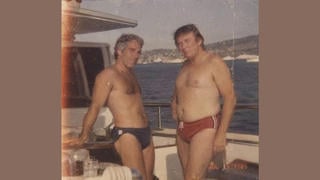 Fact Check: FAKE AI-Generated Images Marked July 1985 Shows Trump and Epstein On Yacht In Swim Briefs