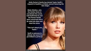 Fact Check: Dolly Parton's Family Did NOT Deny Taylor Swift Request To Headline Tribute Concert -- It Is Satire
