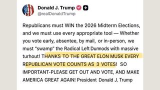 Fact Check: Trump Did NOT Write 'Every Republican Vote Counts As 3 Votes!' Due To Elon Musk -- It's A Fabricated Screenshot