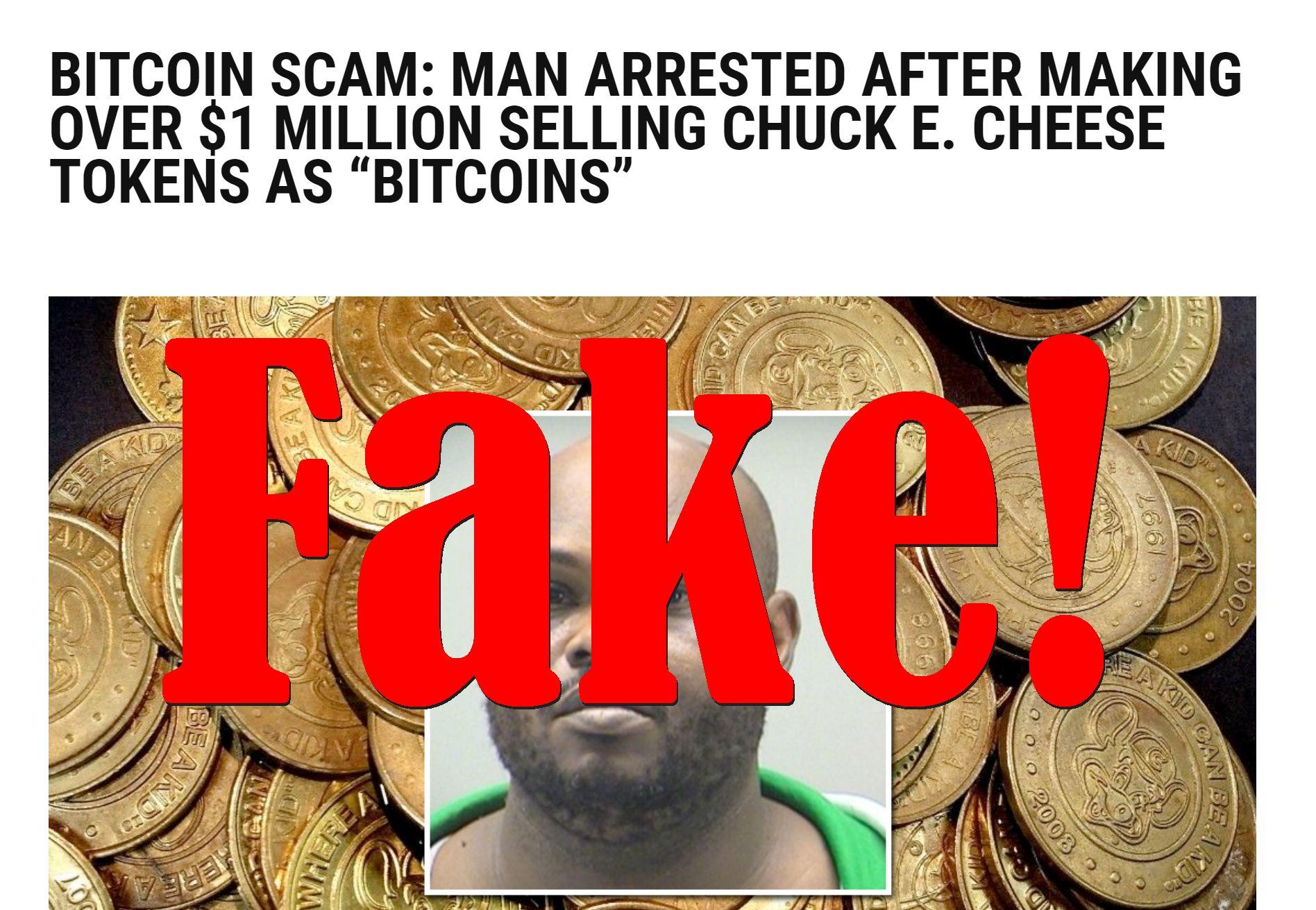 man selling chuck e cheese tokens as bitcoin