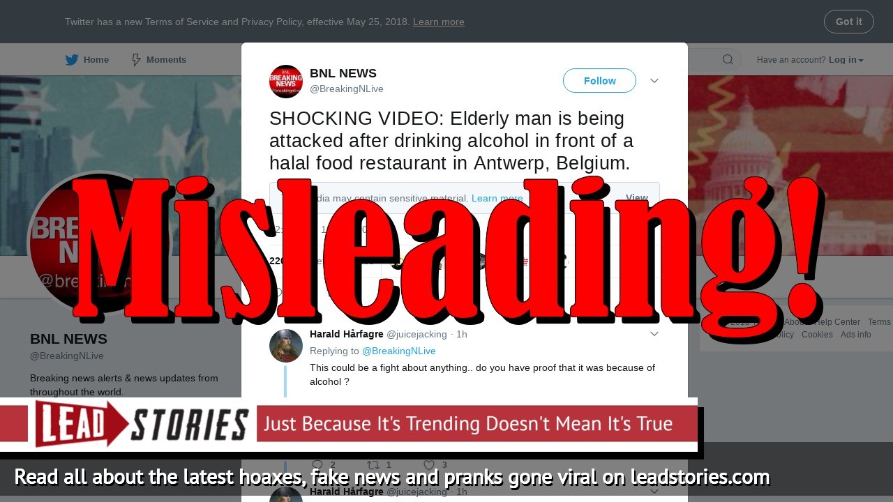 Fake News: Elderly Man NOT Attacked For Drinking Alcohol In Front Of Halal Food Restaurant In Antwerp, Belgium | Lead Stories