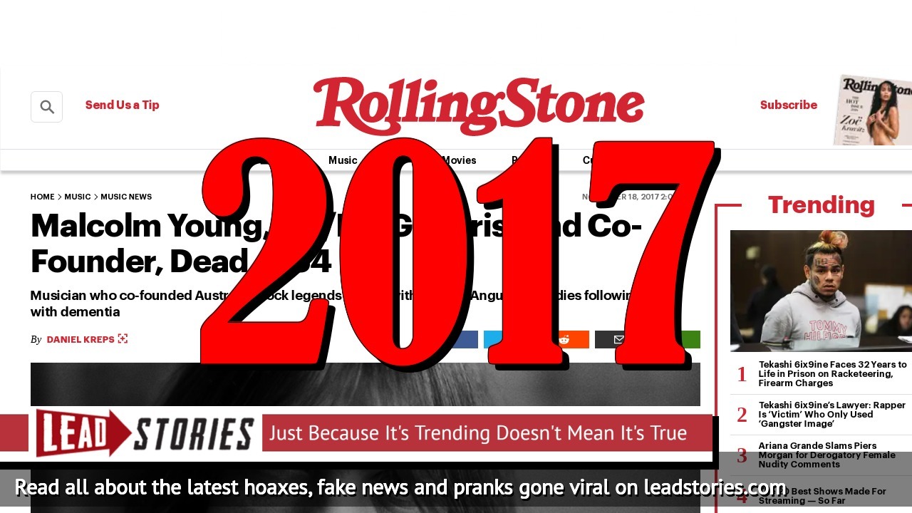 Old News: AC/DC Guitarist and Co-Founder Malcolm Young Died... In 2017 ...