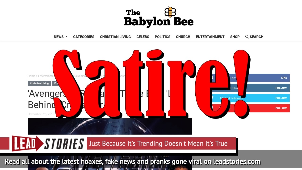 Screenshot of https://babylonbee.com/news/avengers-4-revealed-to-be-epic-left-behind-crossover Screenshot of https://babylonbee.com/news/avengers-4-revealed-to-be-epic-left-behind-crossover