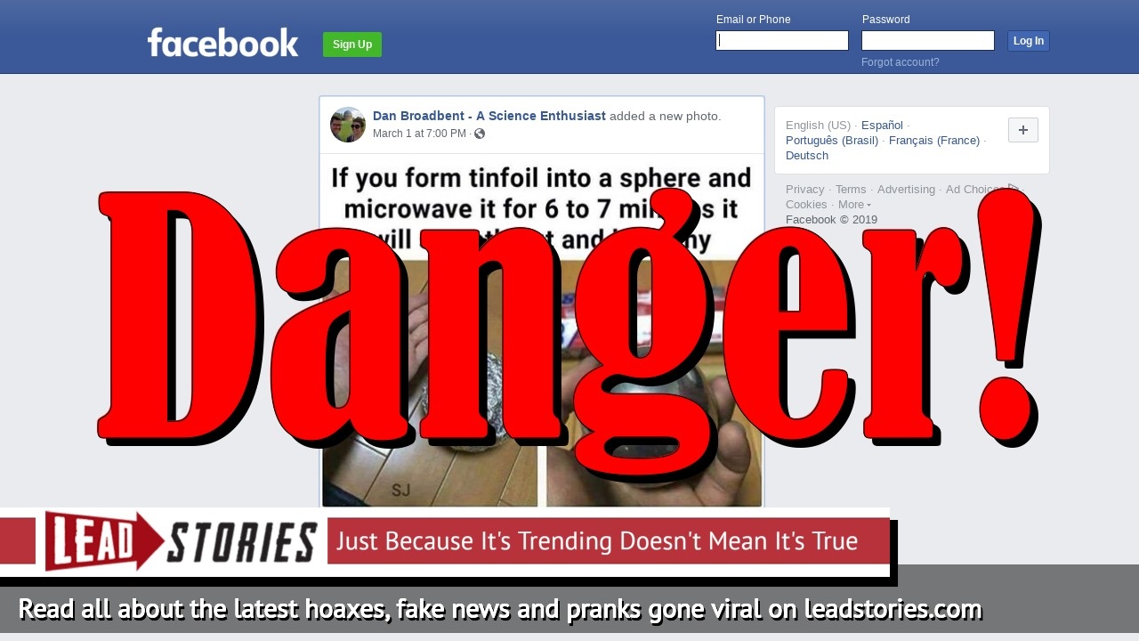 Fake News Putting A Tinfoil Sphere In A Microwave Oven Will NOT Make