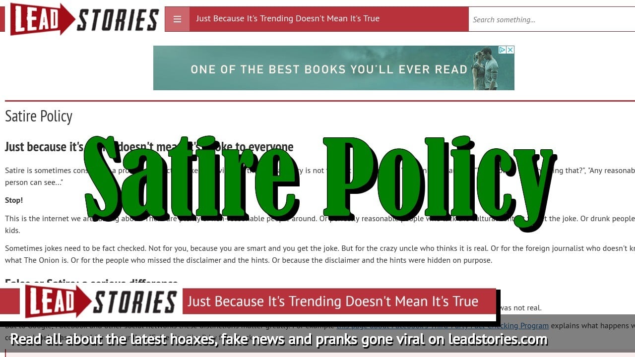 Screenshot of https://leadstories.com/satire-policy.html