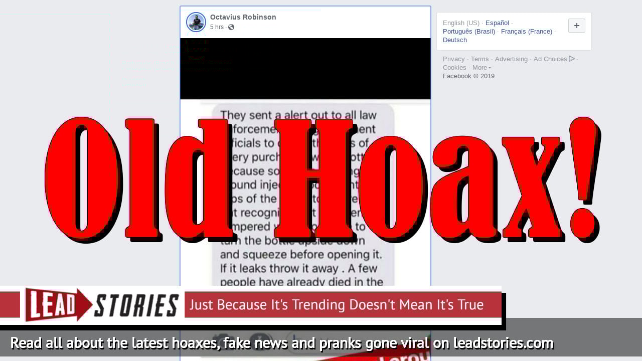 Fake News NO Alert To All Law Enforcement To Check Tops Of Water