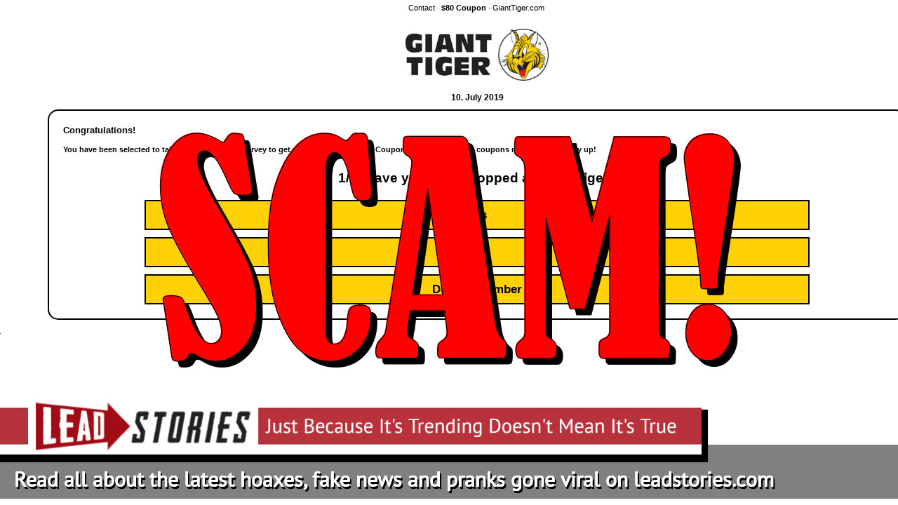 Fake News Giant Tiger Is NOT Giving Free 80 Coupon Per Family To