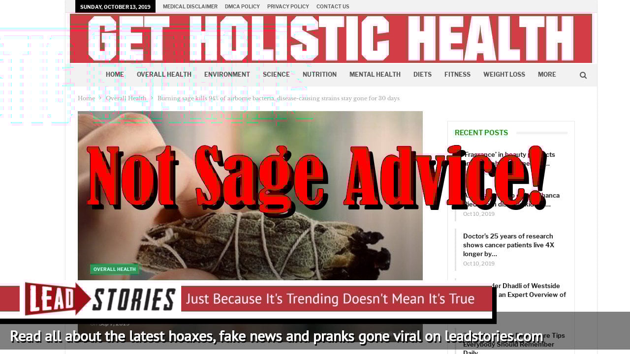 Fake News Burning Sage Does NOT Kill 94 Of Airborne Bacteria, Disease