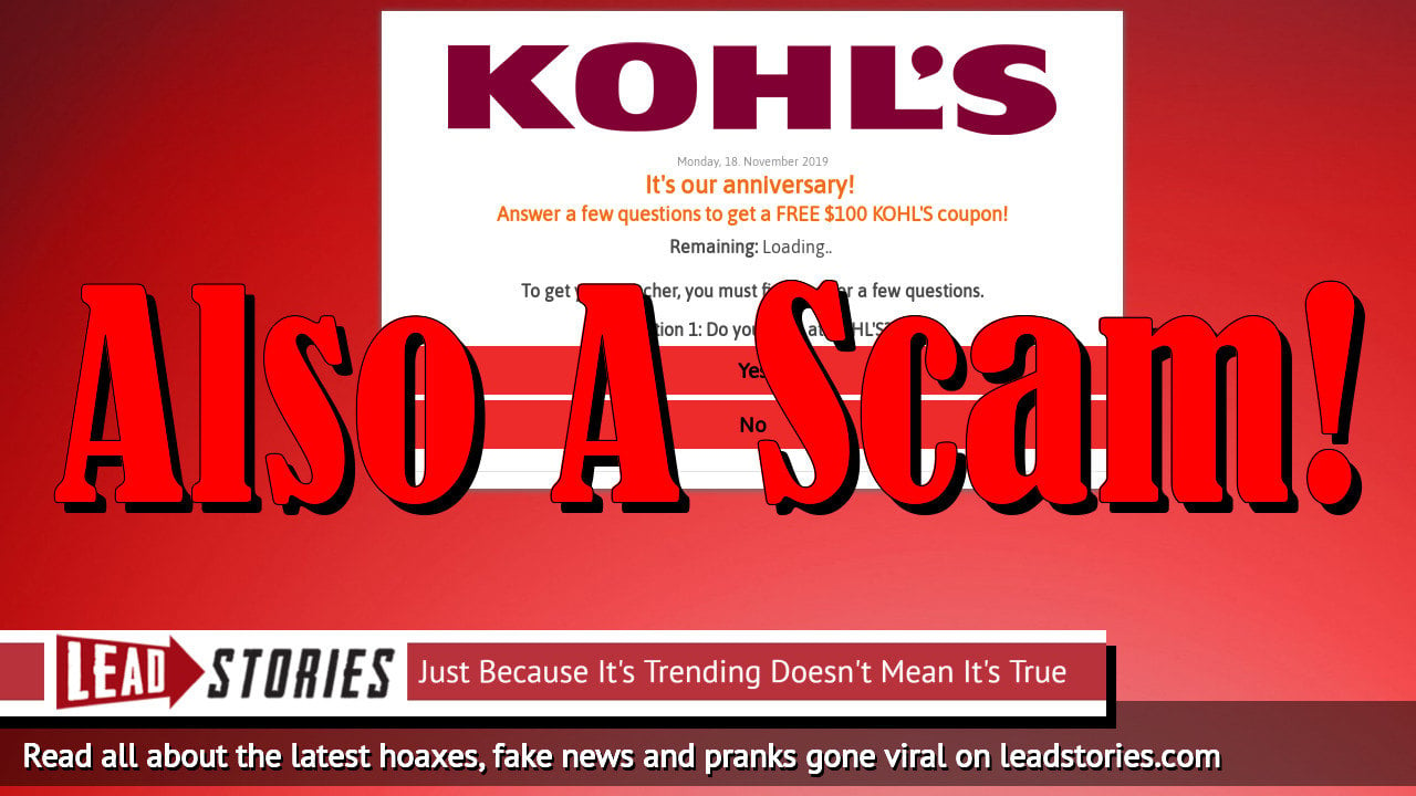 Fake News Kohl's Is NOT Giving Away 100 Coupons For Sharing A Link