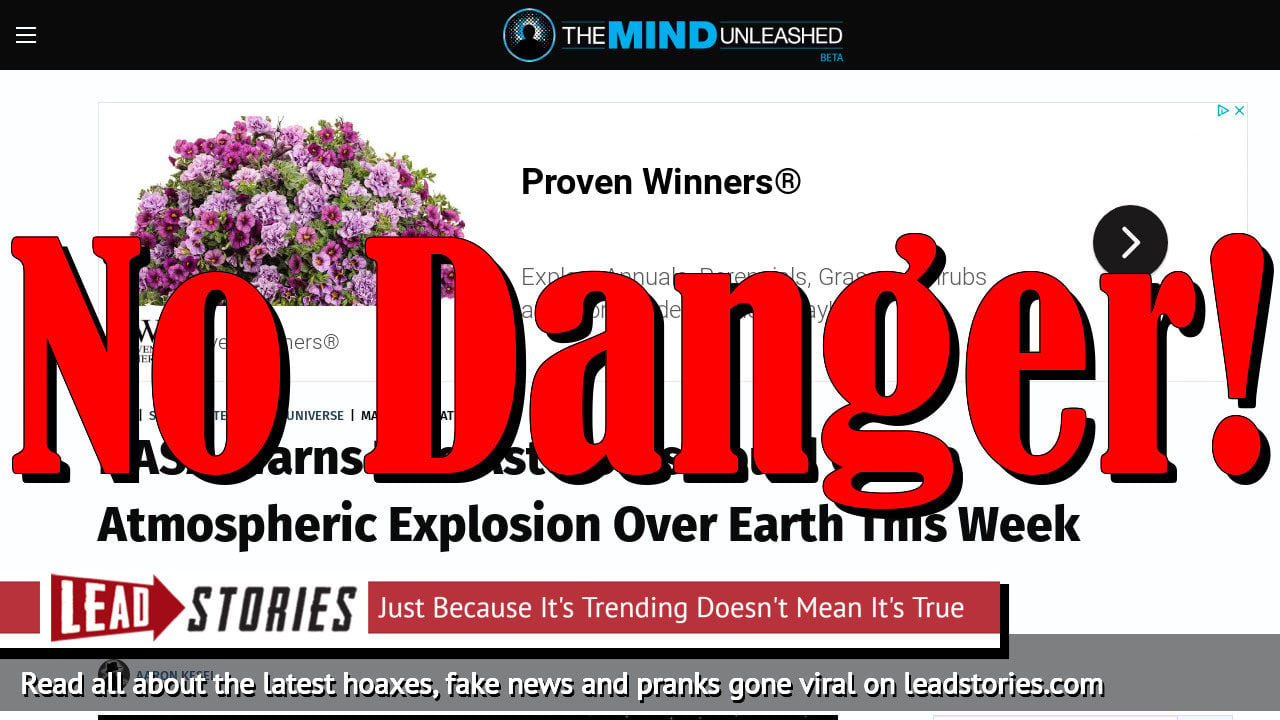 Screenshot of https://themindunleashed.com/2020/03/nasa-warns-two-asteroids-could-cause-atmospheric-explosion-over-earth-this-week.html?fbclid=IwAR2zD5ctLLJ8iLlX2aprdhw8RQswyE4lMJ85z-B6kOZEpzWinTrQYXMvfOc