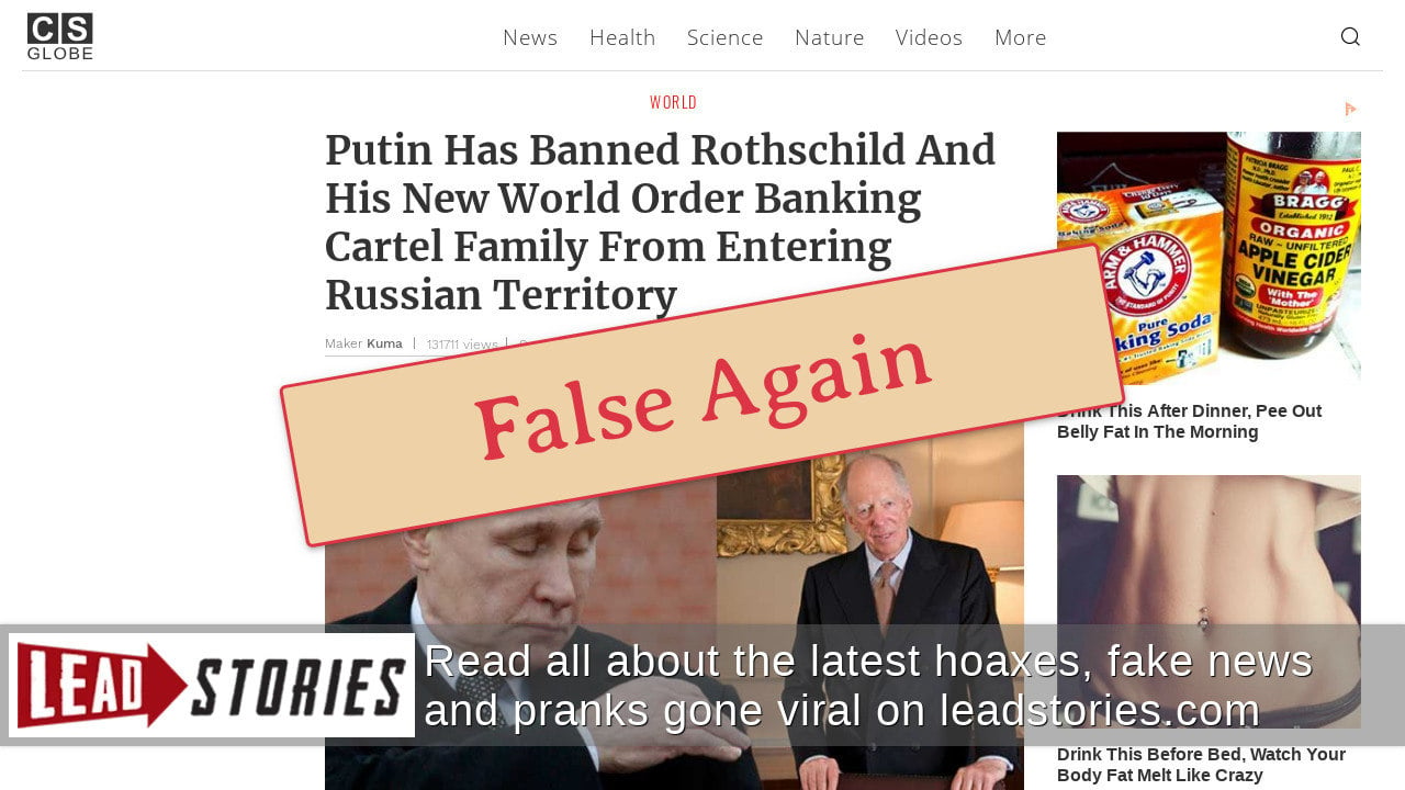 Fact Check Putin Did NOT Ban Rothschilds from Russia Lead Stories