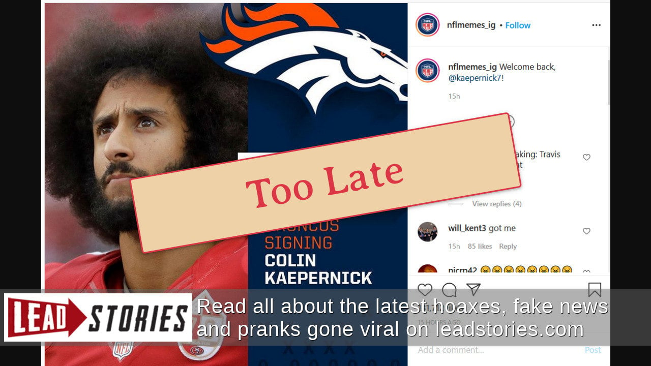 Fact Check: Denver Broncos Did NOT Sign Colin Kaepernick To Play Sunday ...