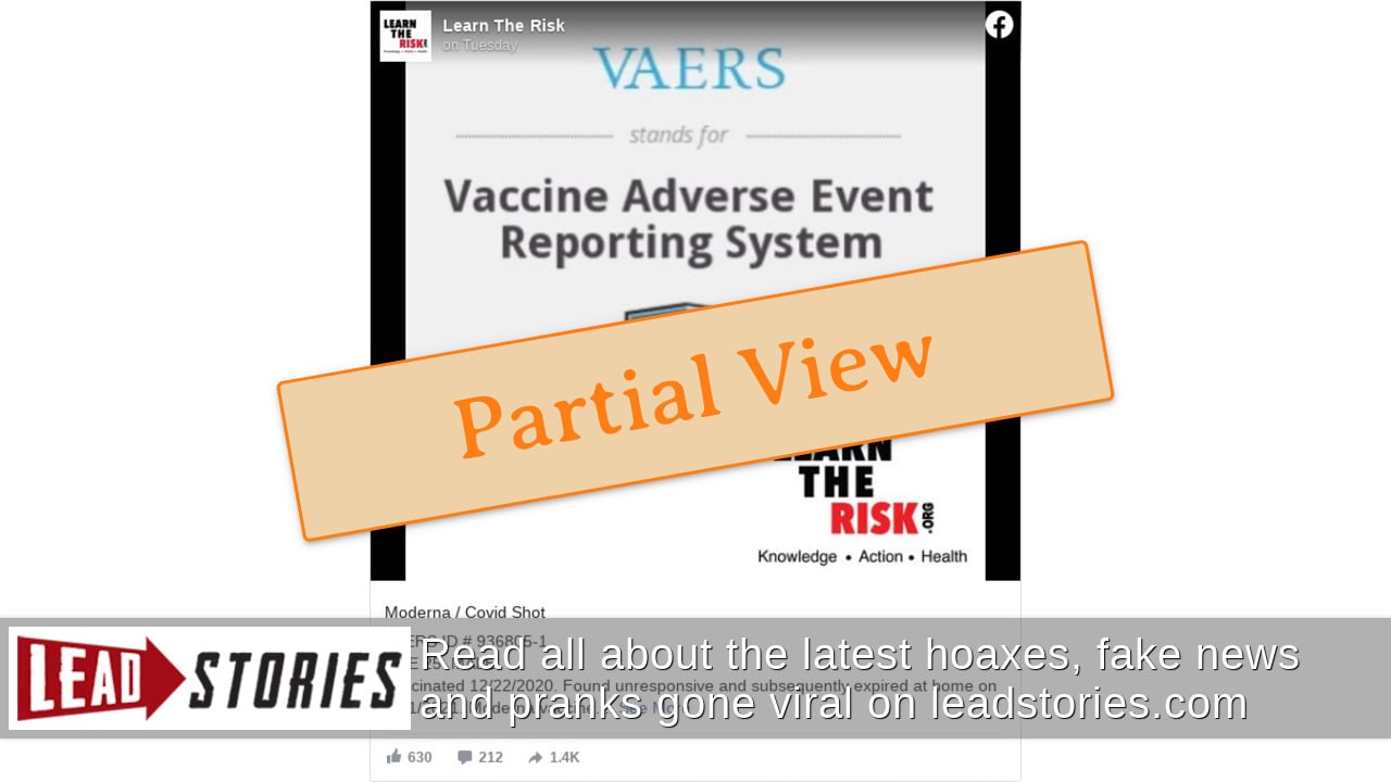 Fact Check: The list of unofficial COVID-19 vaccine response reports is not evidence that the vaccine caused death.