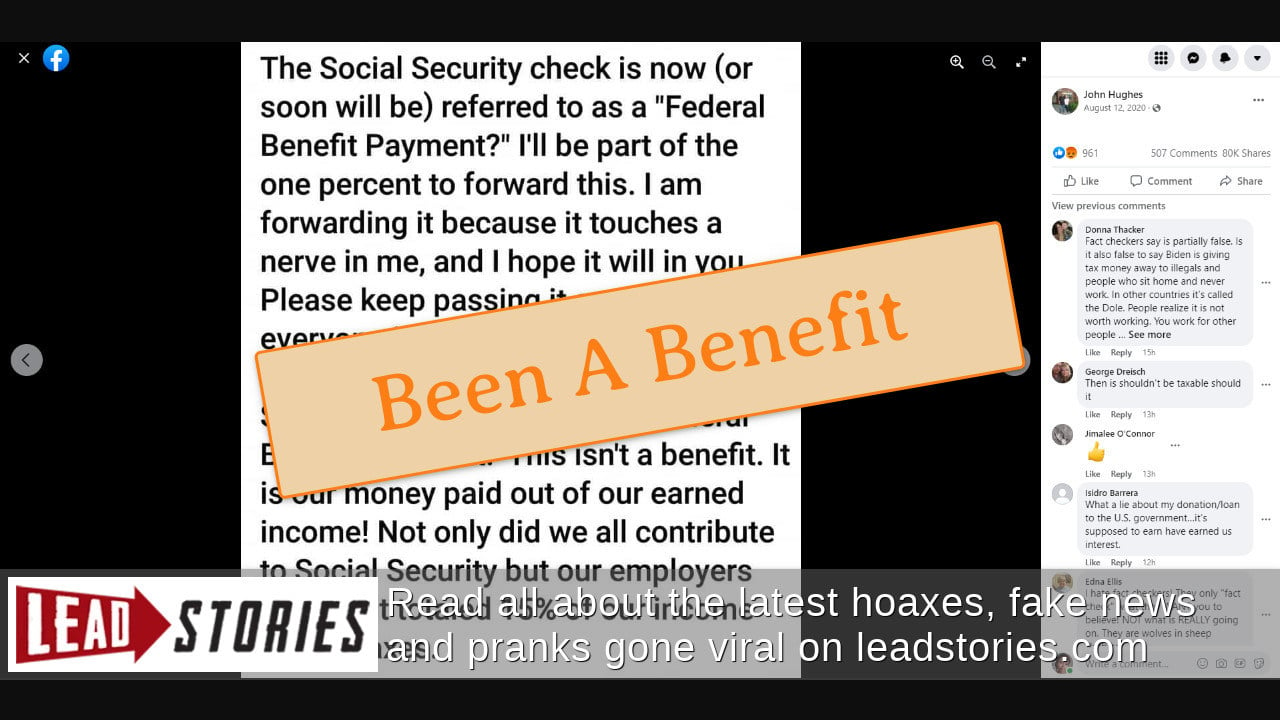 Fact Check Social Security Payment Will NOT 'Federal Benefit