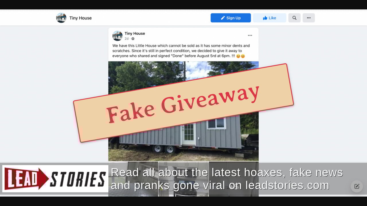 Fact Check 'Tiny House' Facebook Page Will NOT Give Away This Home