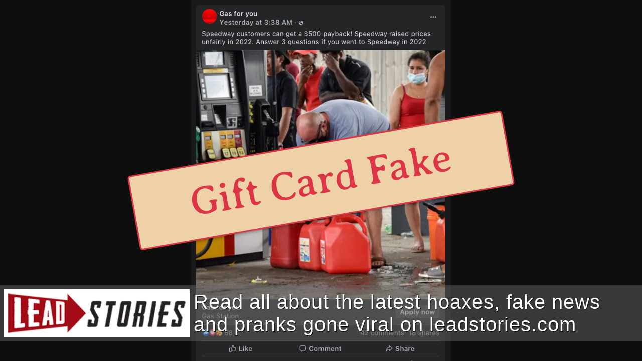 Fact Check Speedway NOT Offering Consumers 500 Gift Card As