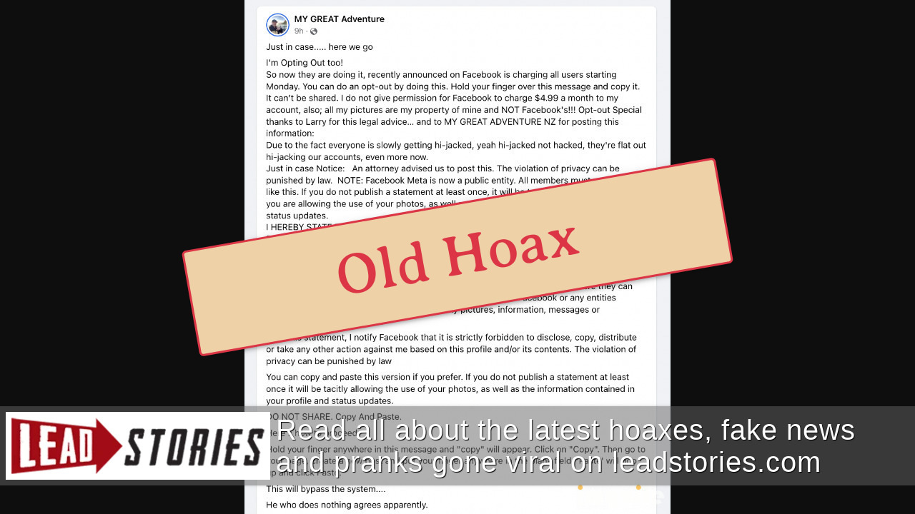 Factcheck Facebook Posts Fact Check: Facebook Will NOT Start Charging $4.99 A Month 'On Monday ...