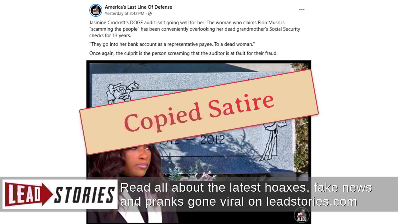 Fact Check: Copied Satire Story Said Rep. Jasmine Crockett Also Kept