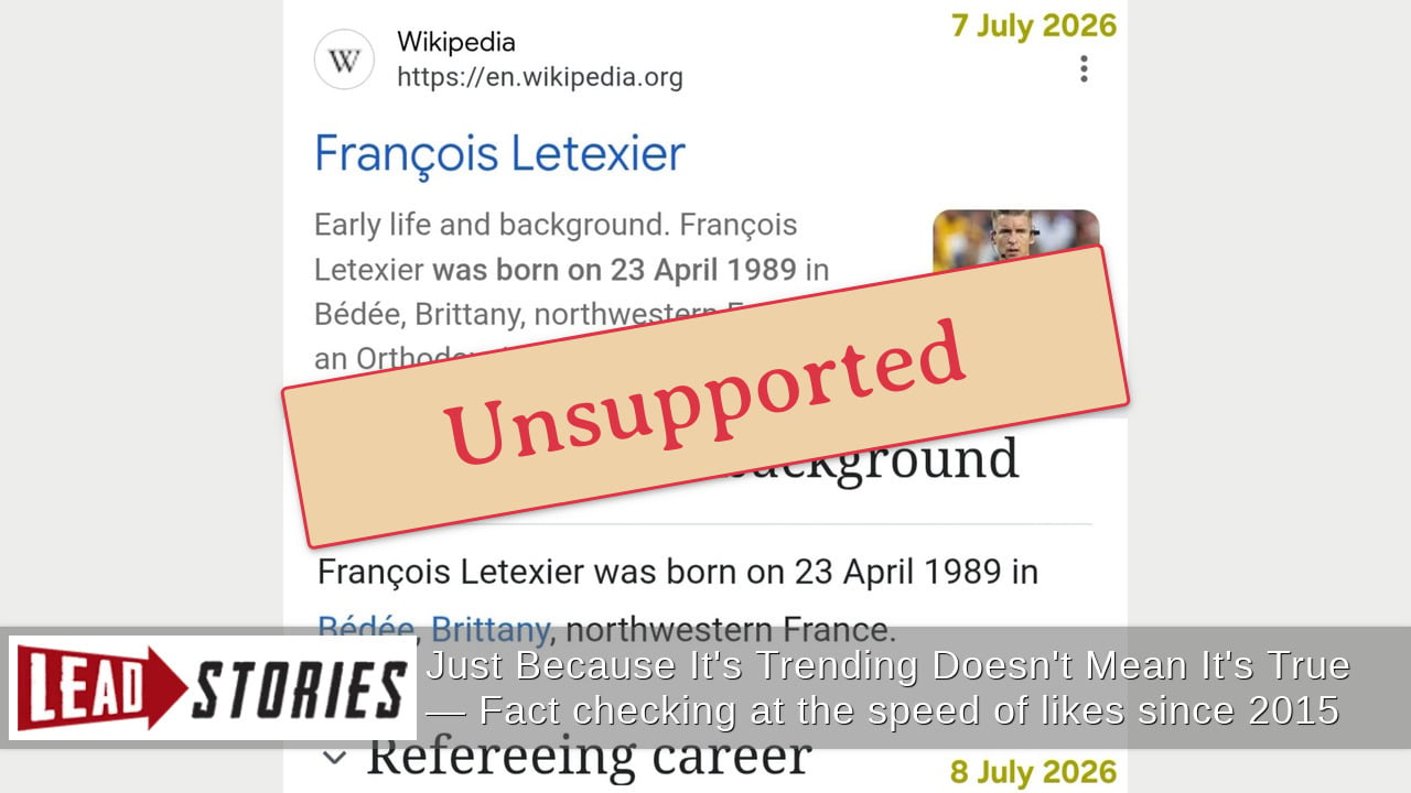 UNSOURCED Wikipedia Page Does NOT Prove Egypt-Argentina Match Referee Francois Letexier Grew Up In 'Orthodox Jewish Family'