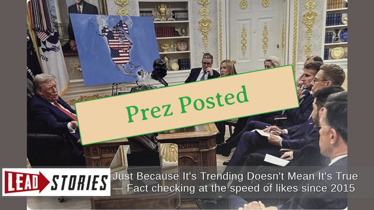 Donald Trump DID Post Photo Where He Shows European Leaders A Map With Canada, Greenland And Venezuela Covered In A U.S. Flag -- Doctored Map