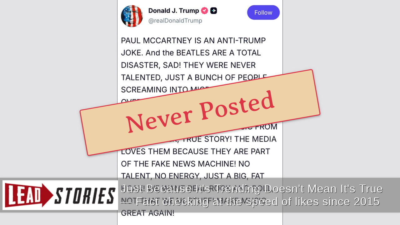 FAKE Trump Post 'Paul McCartney Is An Anti-Trump Joke' -- Creator Says Not Real