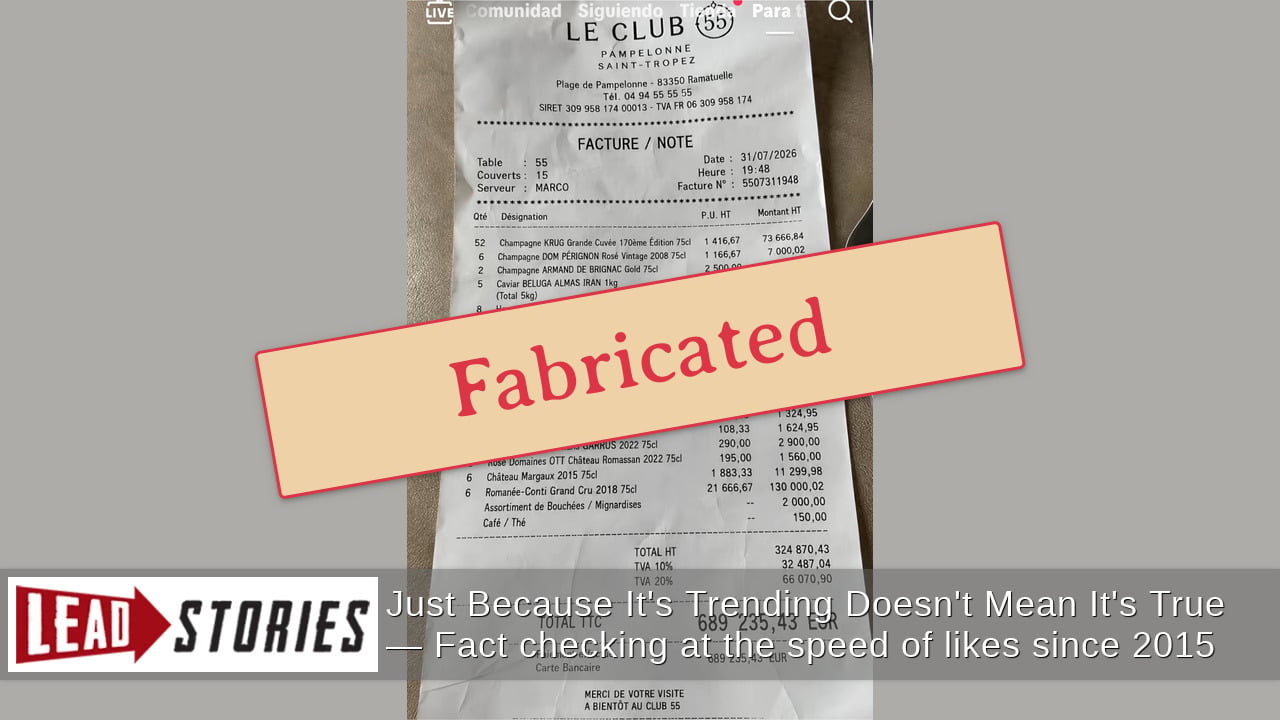 FAKE 689,235.43 EUR Receipt From Le Club 55 In St. Tropez Was Generated By AI