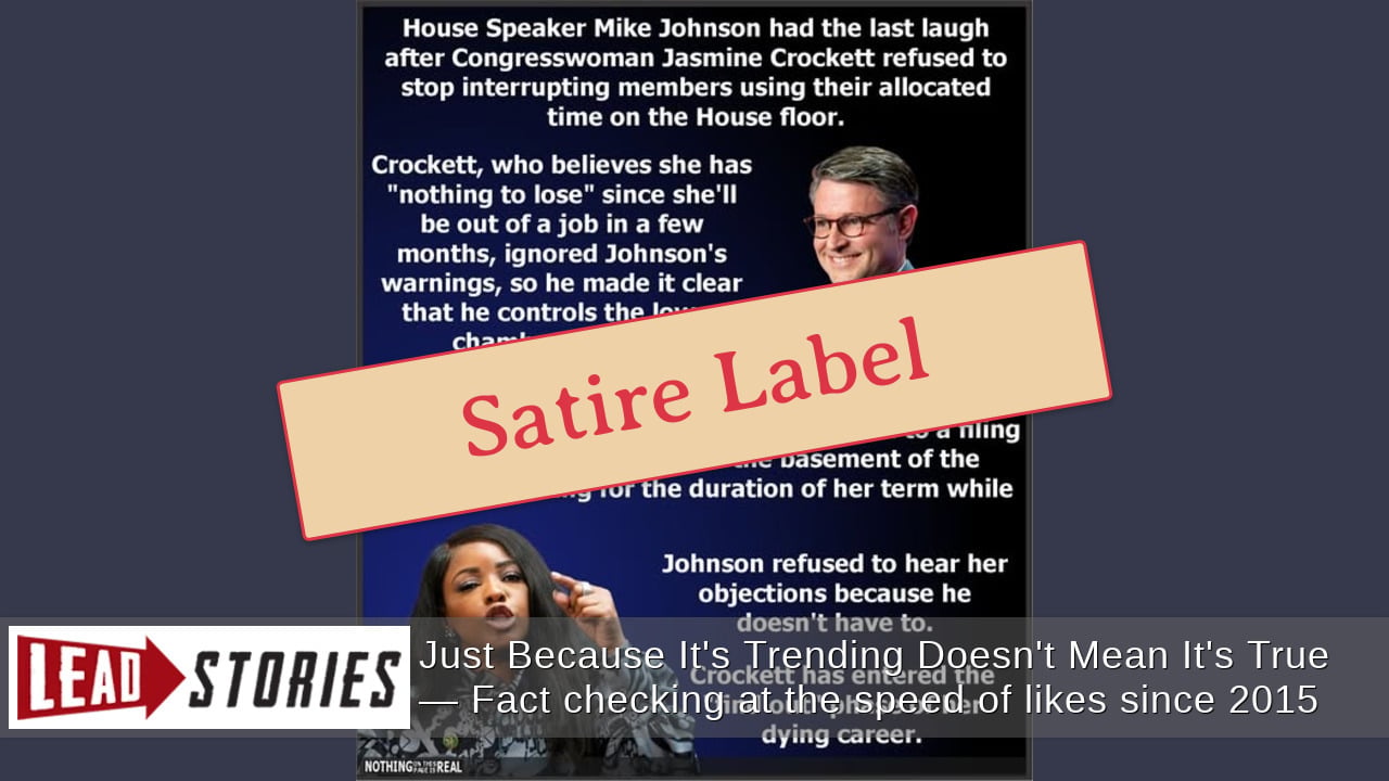 FALSE Rumor About Mike Johnson Moving Jasmine Crockett's Office Into Filing Room With No Windows Did NOT Come From Real News Website