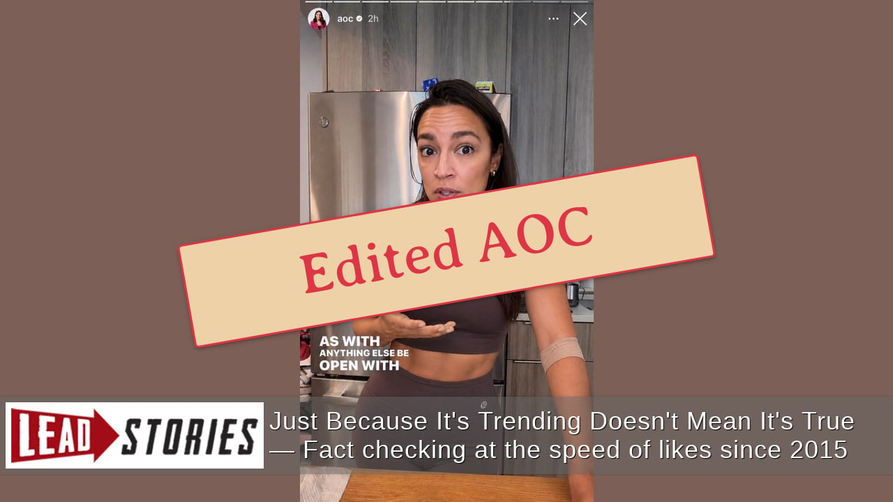 FAKE Image Shows AOC Wearing Workout Clothes In Her Kitchen -- Original Is Sleeveless Polka-Dot Dress