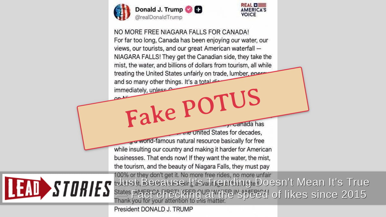 Trump Did NOT Post 'No More Free Niagara Falls For Canada!' -- It Is A Made-Up Screenshot
