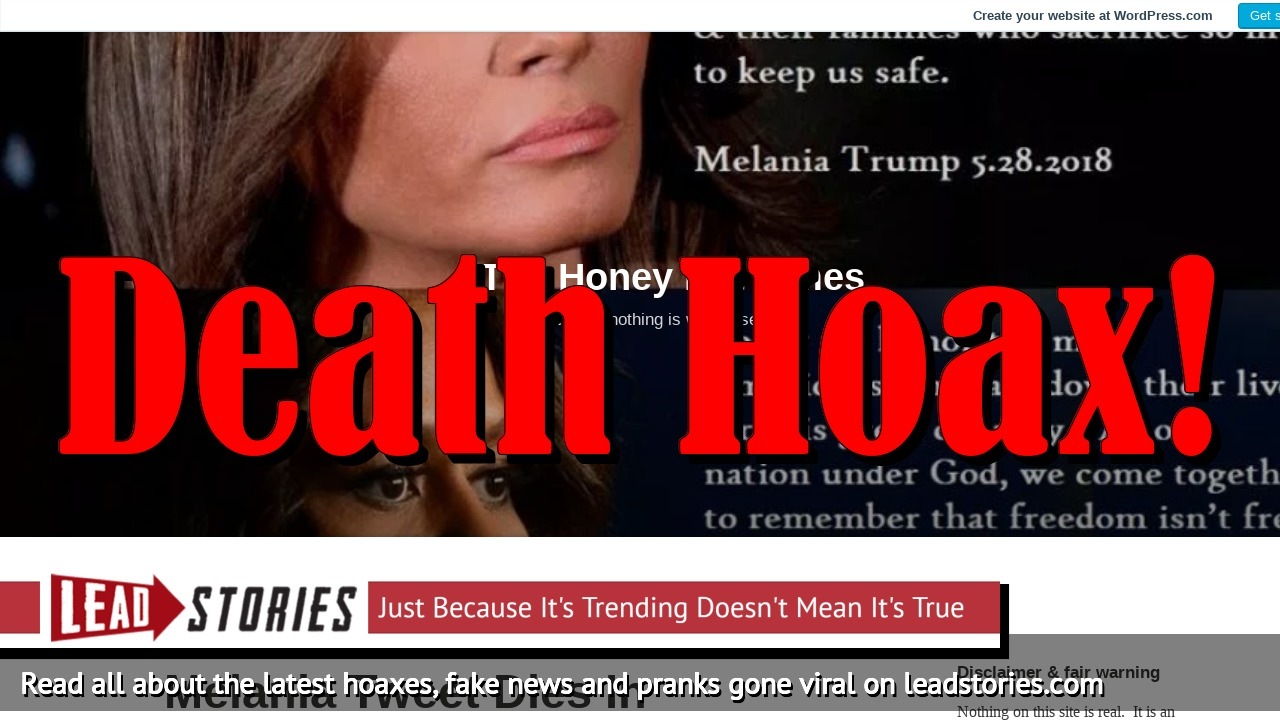 Screenshot of https://thetrojanhoneypot.wordpress.com/2018/06/13/intern-who-wrote-plagiarised-melania-tweet-dies-in-bizarre-accident/