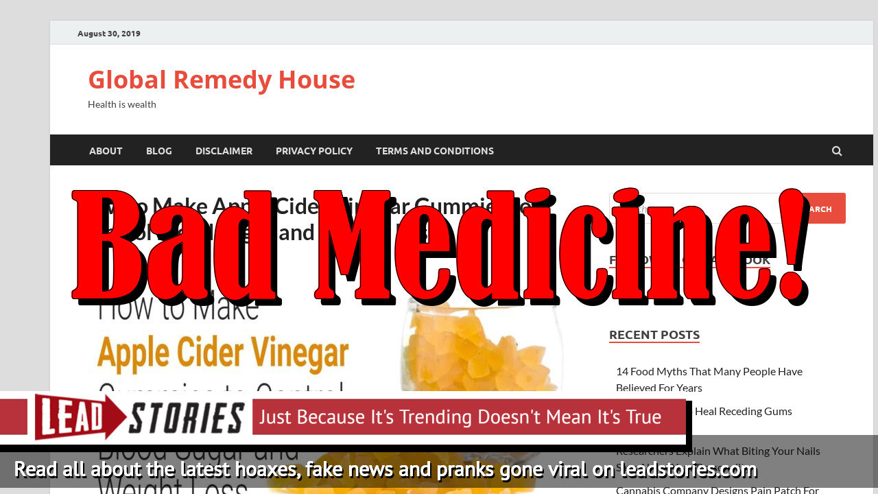Fake News: Apple Cider Vinegar Does NOT Shrink Tumors And